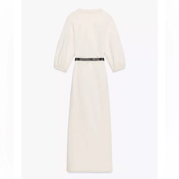 Zara Cream Midi Dress with Belt - Picture 8 of 11